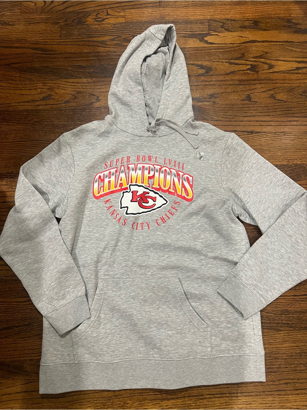 NFL Gray Kansas City Chiefs Champions Hoodie with Red & Yellow Logo NWOT
